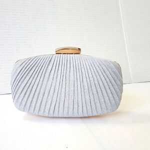 Silver Pleated Glitter Clutch Purse Women's Evening Handbag
